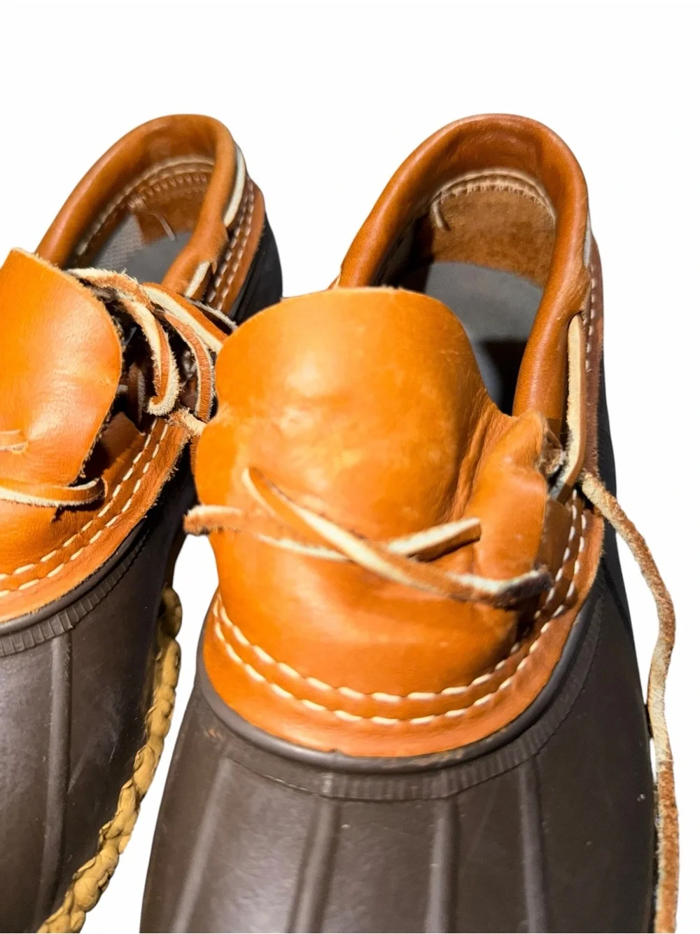 L.L. Bean Women Brown and Tan Leather Two-Tone Duck Boots